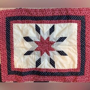 Vintage Americana Lone Star Quilt Pillow Shams Red White Blue Farmhouse Queen